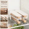 Set of 2 rolling egg organizers with 2-tier gravity feed design for fridge - Transparent White - Double Layer (2 Pack)