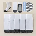 Five-pack of non-slip white and gray mesh baby floor socks with silicone grip dots - Yin-Yang Gray Bottom (Dotted Flat) / 8mo-2yr XS (Foot 9-12cm)