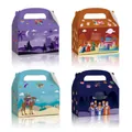 Set of four colorful Spanish Christmas gift boxes with festive holiday character illustrations - Multi-Color Assorted Holiday Style (S724)
