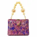 Acrylic box evening bag with purple marble texture and beaded handle for women - Purple Marble