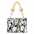 Artistic acrylic box clutch with marble texture and large beaded resin top handle - Black Marble Pattern