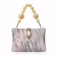 Elegant acrylic clutch with marble texture and round beaded handle for evening party wear - Pink Marble Pattern