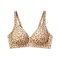 Seamless leopard print deep V-neck bra with adjustable straps in a tan and brown pattern - Nude Leopard