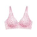 Pink leopard print deep V-neck wireless bra with seamless soft support and adjustable straps - Pink Leopard