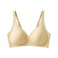 Seamless beige leopard print bra with deep V neckline and soft jelly support for women - XS / Warm Nude