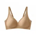 Seamless deep V-neck wireless bra in beige nude color with adjustable straps - XS / Deep Skin