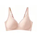 Women's seamless deep V-neck bra in nude color with adjustable straps and soft support - Beige