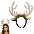Cute reindeer antlers headband for Christmas with brown plush ears on a white background - Beige Antlers with Fur
