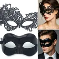 Elegant black lace and smooth plastic masquerade masks for couples, Halloween party set - 013 Black Lace + Eye Mask