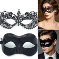 Lace Halloween masquerade eye mask set for couples in black floral and classic finishes - 015 Black Lace + Eye Mask