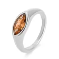 Macro shot of silver ring with marquise-cut champagne zircon on polished stainless steel - US 6 / Silver Tone Champagne