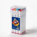 Set of 12 dual-tip colorful markers in a transparent portable plastic storage case - 12 Colors (White Barrel/Bucket)