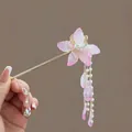 Elegante bastoncino per capelli tradizionale cinese con fiore rosa e nappe di perle - Rosa
