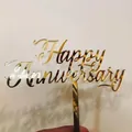 Golden acrylic mirror Cake Topper with Happy Anniversary script for party decoration - Style 1 / Gold