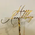 Mirror gold acrylic Happy Anniversary cake topper decoration for celebration events - Style 3 / Gold