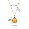 Detailed size chart of gold stainless steel shell necklace with starfish pendant - Gold Starfish Shell Purple Pearl (N07432)