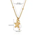 Detailed view showing specific dimensions for the gold starfish and pearl pendant necklace - Gold Small Starfish Pearl (N07459)