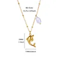 Gold plated stainless steel dolphin necklace with pearl detail and size measurements - Gold Dolphin Pearl (N07430)