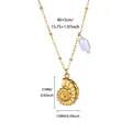 Detailed view of a gold stainless steel shell necklace with pearl and measurements - Gold Conch Baroque Pearl (N07438)