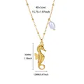 Gold stainless steel seahorse pendant necklace with pearl and precise dimensions - Gold Seahorse Pearl (N07431)