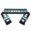 Satin Syria soccer scarf with green white black stripes and three red stars - 135cm / Three Star Syria