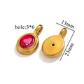 Detail van een 13x23mm roze ovale hanger van roestvrij staal met afmetingen in beeld - Gouden Ovale Hanger - Roosrode Zirconia