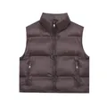 Gilet matelassé sans manches pour femme couleur marron foncé avec col montant chic - XS / Marron