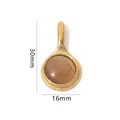 Detail showing 30mm x 16mm dimensions for gold-plated tiger eye stone pendant - Gold Round Pendant - Purple Cat's Eye Stone