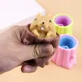 Squeeze squirrel tree stump fidget toy in brown pink and green colors for stress relief - Squeeze Squirrel Cup / Coffee