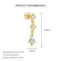 S925 sterling silver drop earrings in gold plating with vertical sparkling zirconia stones - Three Stone Kite Drop Style (E5369) / Gold