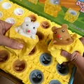 Squeeze cheese block fidget toy with brown and white mice variants in a bulk 24pc display box - Decompression Cheese Mouse / Yellow