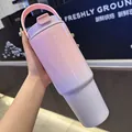 30oz pink and purple gradient stainless steel insulated tumbler with handle and straw - 890ml / Pink To Purple
