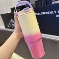 30oz stainless steel gradient insulated tumbler with cream to pink fade and handle - 890ml / Yellow to Red Gradient