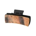Western style hair claw with brown animal print and orange edges on matte black base - Brown Texture With Orange Yellow Border Style (90047)