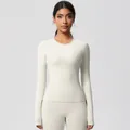 Slim fit off-white long sleeve yoga top in soft brushed moisture-wicking fabric - 7102 Long Sleeve - Light Ivory / S
