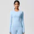 Slim fit light blue long sleeve yoga set with moisture wicking high stretch fabric - 7102 Long Sleeve - Sky Blue / S