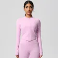 Women's lavender quick-dry yoga set with slim fit zip jacket and high waist leggings - 7106 Zipper Jacket - Cherry Blossom Pink / S