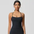 Slim fit black yoga camisole with elastic thin straps and a curved square neckline - 7107 Vest - Black / S