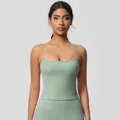 Slim fit brushed yoga sports tank top in mint green with thin shoulder straps for women - 7107 Vest - Basil Green / S