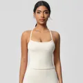 Women's cream white brushed yoga set with slim fit sports bra and leggings - 7107 Vest - Light Ivory / S