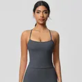 Slim fit dark grey yoga set with high-waist leggings and square neck camisole - 7107 Vest - Graphite Gray / S