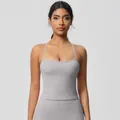 Slim fit light gray yoga tank top with thin straps and a straight neckline for women - 7107 Vest - Frost Gray / S