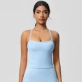 Tight baby blue yoga tank top with thin straps and U-neckline in high-stretch fabric - 7107 Vest - Sky Blue / S