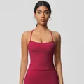 Women's tight yoga set with sports bra and high-waisted leggings in deep burgundy color - 7107 Vest - Rouge Red / S