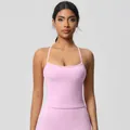 Slim fit light pink brushed yoga set with skinny strap top and high waist leggings - 7107 Vest - Cherry Blossom Pink / S