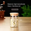 250ML high borosilicate glass storage jar with bamboo lid for nuts and snacks - Diameter 6.5 Cm * Height 10 Cm * Capacity Approximately 250 Ml / Clear