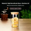 Glass storage jar 725ml with bamboo lid and lemon slices for kitchen organization - Diameter 8.5 Cm * Height 15 Cm * Capacity Approximately 725 Ml / Clear