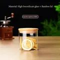 650ml cylindrical glass storage jar with wooden bamboo lid and airtight seal - 10cm In Diameter * 10cm In Height * Approximately 650ml In Capacity / Clear