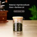 Small 125ml transparent glass storage jar with bamboo lid for loose leaf tea - 125ml (5.5x7cm)
