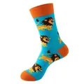 Cyan high-top cotton socks featuring vibrant orange trim and cute cartoon lion patterns - 268 / One Size